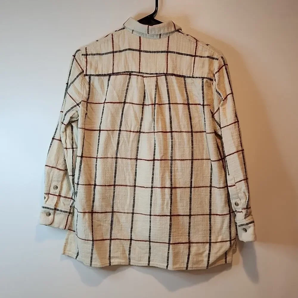 Madewell Flannel Oversized Ex Boyfriend Shirt Plaid Women's Sz XS Cream EUC NICE - Picture 8 of 12